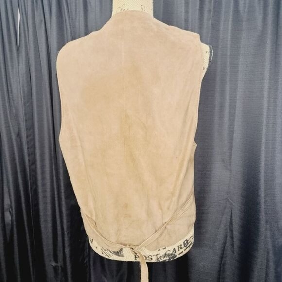 Vintage El Cuero de Cabra Tan Suede Leather Open Front Vest - Picture 4 of 10
